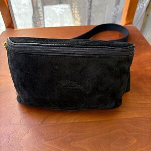 LONGCHAMP Vintage Black Suede Leather Belt Bag Made in France